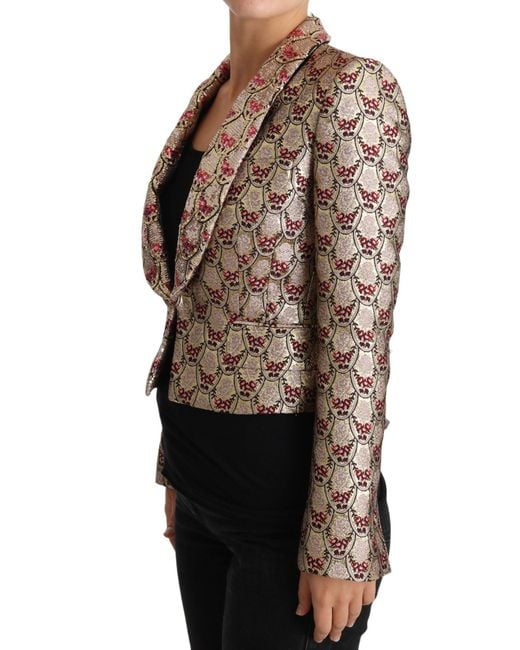 Dolce & Gabbana Brown Floral Sequined Blazer Coat Jacket Clothing