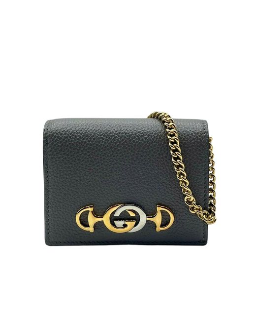 Gucci Zumi Leather Gold Chain Bi-fold Mini Wallet GG Logo 570660