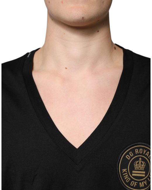 Dolce & Gabbana Black V-Neck T-Shirt Short Sleeves for men