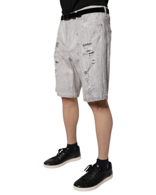 Dolce & Gabbana Gray Ripped Denim Shorts Distressed for men