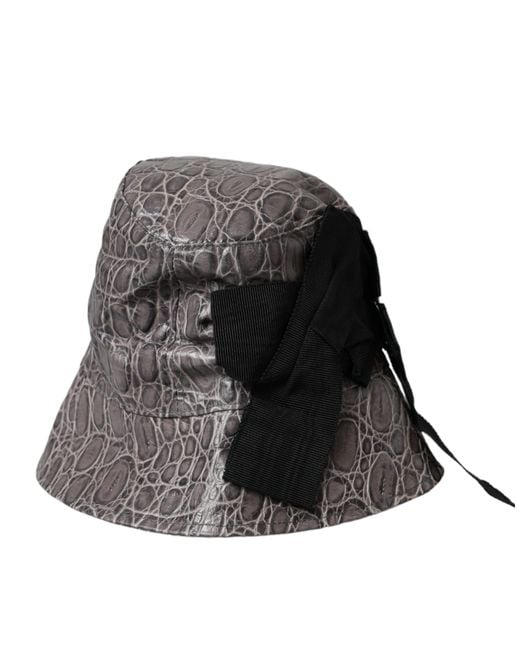 Dolce & Gabbana Black Patterned Leather Bucket Hat