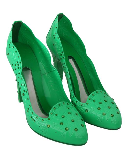 Dolce & Gabbana Dolce Gabbana Green Crystal Floral Cinderella Heels Shoes