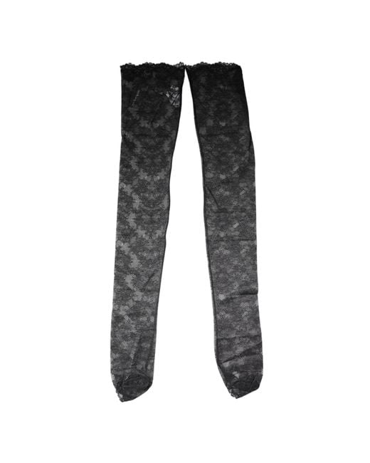Dolce & Gabbana Black Floral Lace Cotton Stretch Stockings Socks