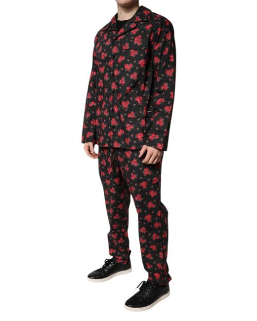 Dolce & Gabbana Red Floral Print Cotton Pajama Set Sleepwear for men
