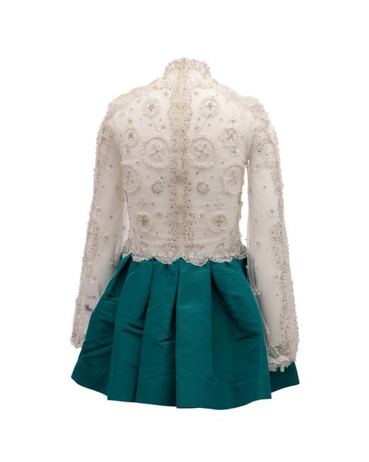 Valentino Garavani White Beaded Lace Mini Dress With Skirt