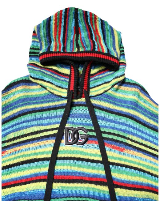 Dolce & Gabbana Green Striped Knit Hoodie Pullover for men