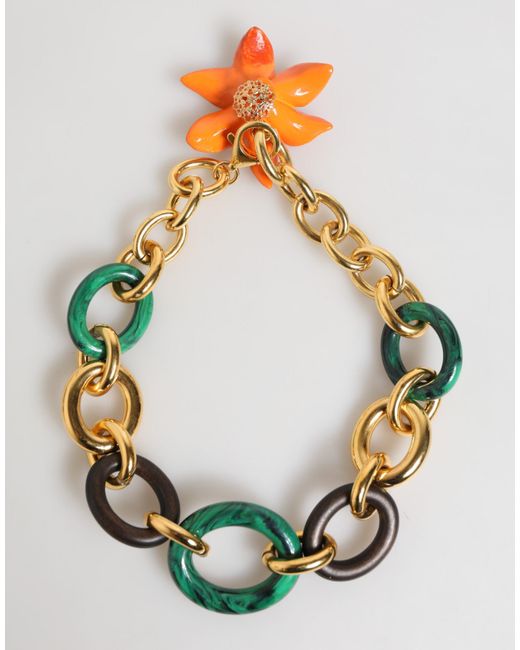 Dolce & Gabbana Multicolor Brass Tiger Lily Floral Chai Necklace
