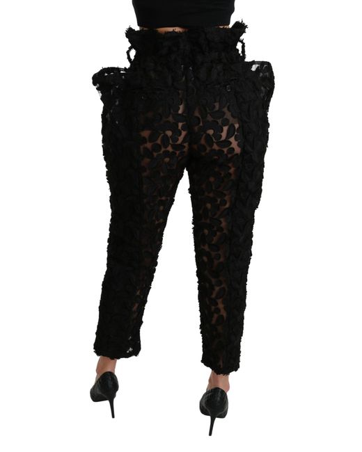 Dolce & Gabbana Dolce Gabbana Black Floral Lace Tapered High Waist Pants