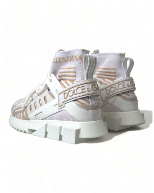 Dolce & Gabbana White Beige Sorrento Socks Sneakers Shoes