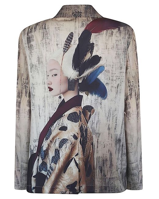 Sissiottostyle Gray Printed Single-Breasted Blazer Jacket