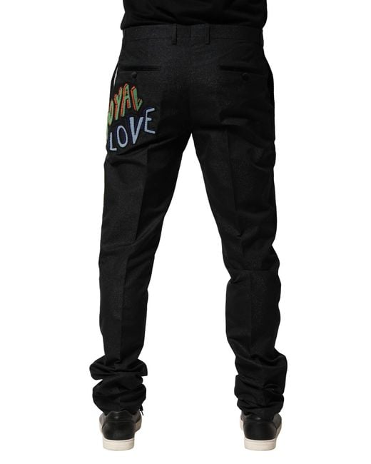 Dolce & Gabbana Black Embroidered Patchwork Pants for men