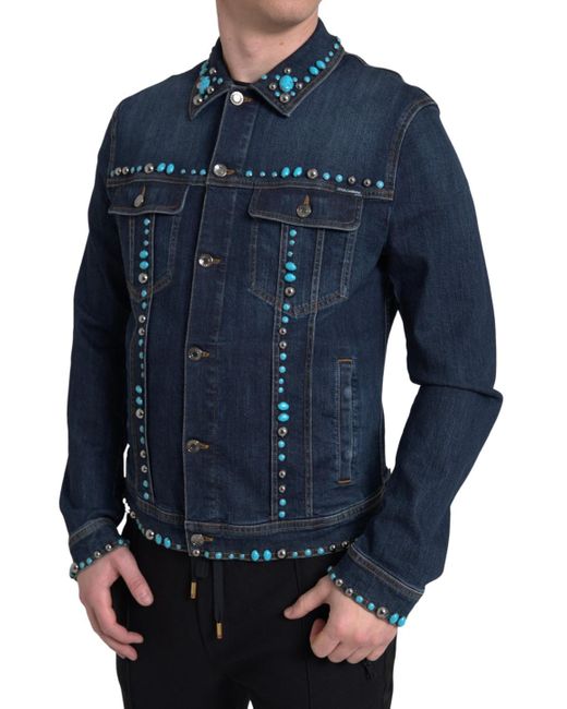 Dolce & Gabbana Blue Embellished Denim Jacket for men