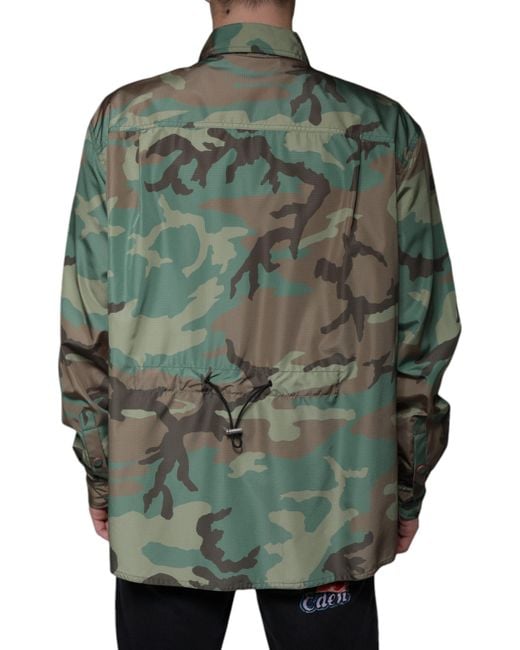 Dolce & Gabbana Green Camouflage Button Down Shirt for men