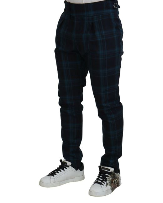 Dolce & Gabbana Blue Plaid Wool Trousers Pants for men