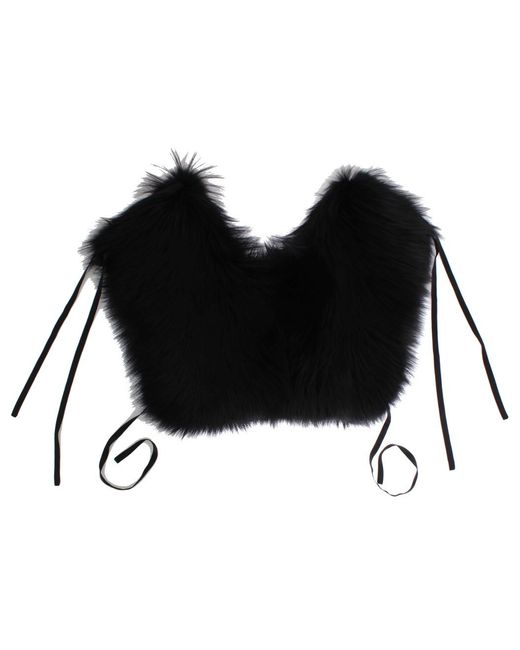 Dolce & Gabbana Black Fox Fur Shoulder Wrap Cover Collar Scarf