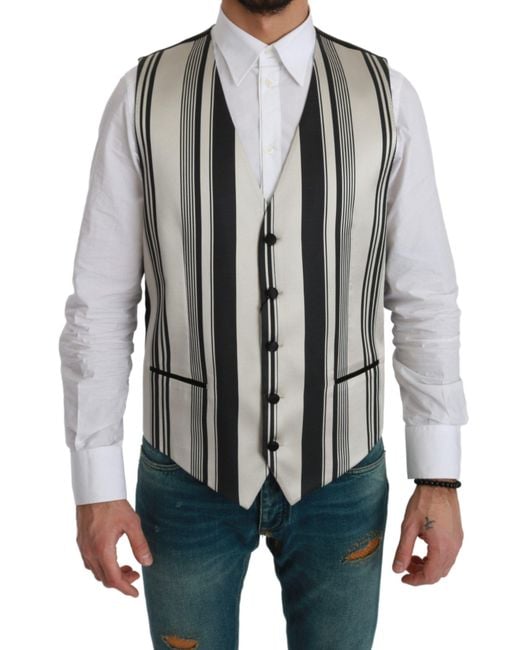 Dolce & Gabbana Black Stripes Waistcoat Formal Vest Cotton Silk Clothing for men