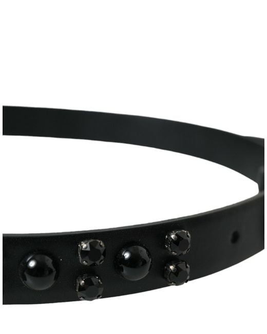 Dolce & Gabbana Black Embellished Leather Engraved Buckle Belt