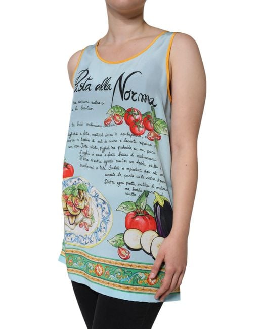Dolce & Gabbana Blue Pasta Alla Norma Print Tank Top