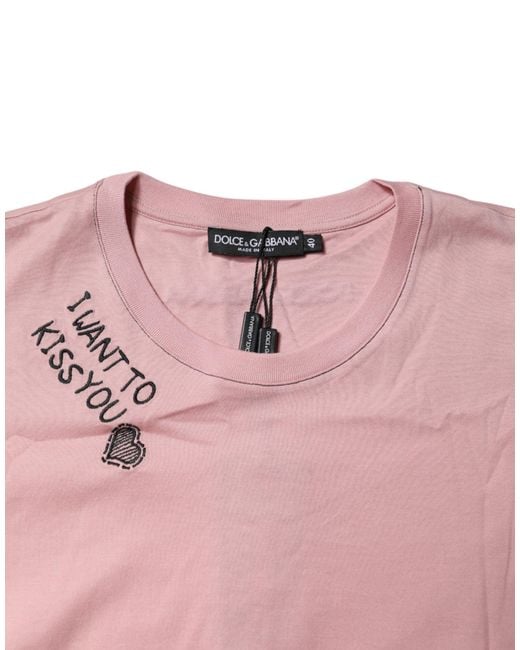 Dolce & Gabbana Pink Logo Print Cotton Crew Neck T-Shirt
