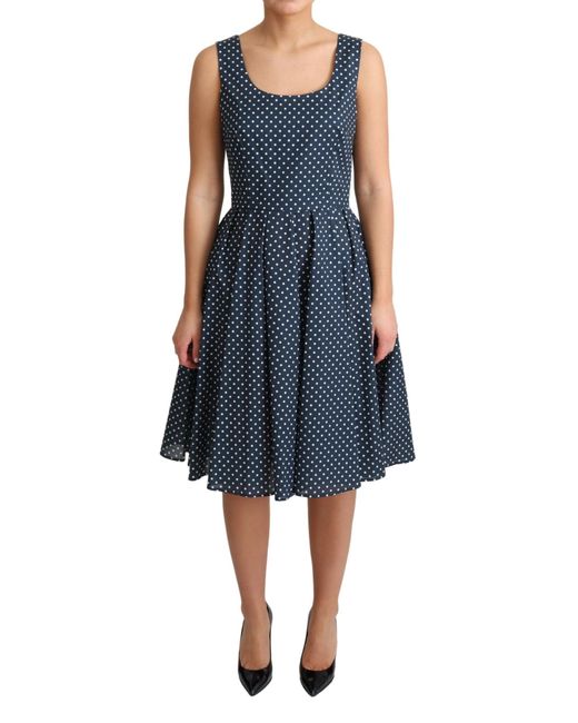 Dolce & Gabbana Blue Dotted Cotton A-Line Gown Dress