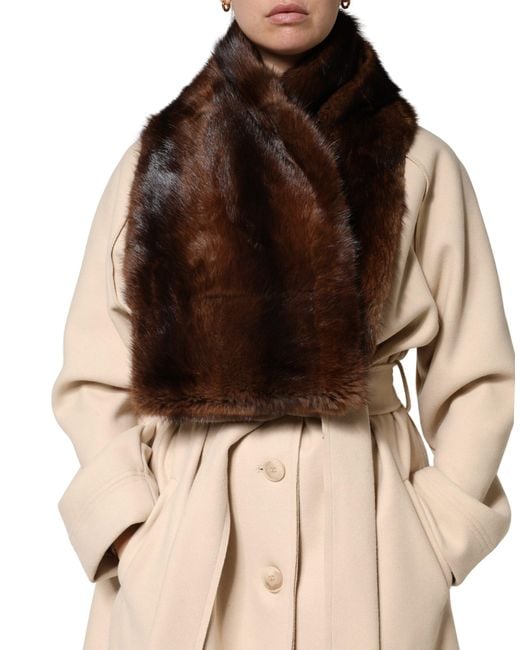 Dolce & Gabbana Brown Stripe Fur Shawl Wrap Scarf