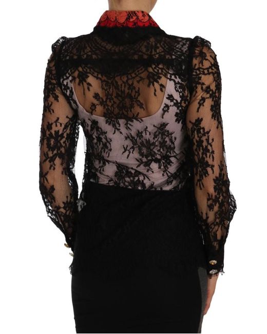 Dolce & Gabbana Black Embellished Embroidered Lace Shirt
