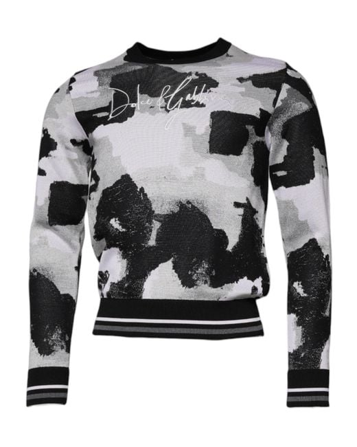 Dolce & Gabbana Gray Camouflage Crew Neck Pullover Sweater Silk Clothing for men