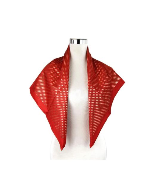 Gucci Red Silk With Star Print And "Guccy" Logo Scarf
