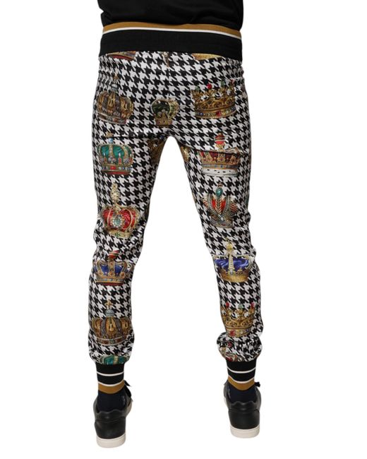 Dolce & Gabbana Black Crown Print Houndstooth Pants for men