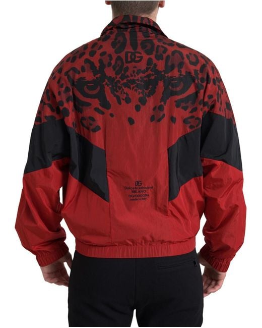 Dolce & Gabbana Red Leopard Nylon Full Zip Sweater for men