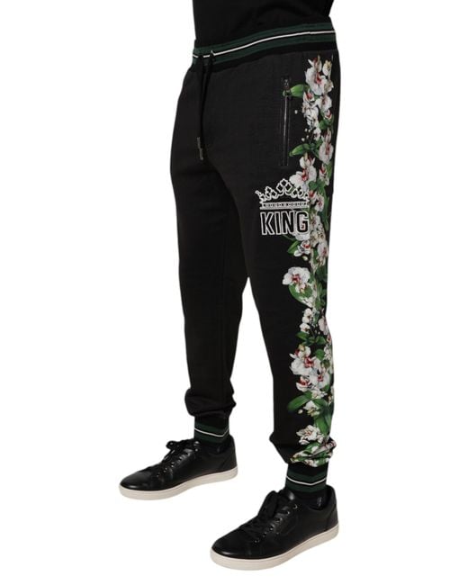 Dolce & Gabbana Black Floral King Jogger Sweatmen's Pants for men