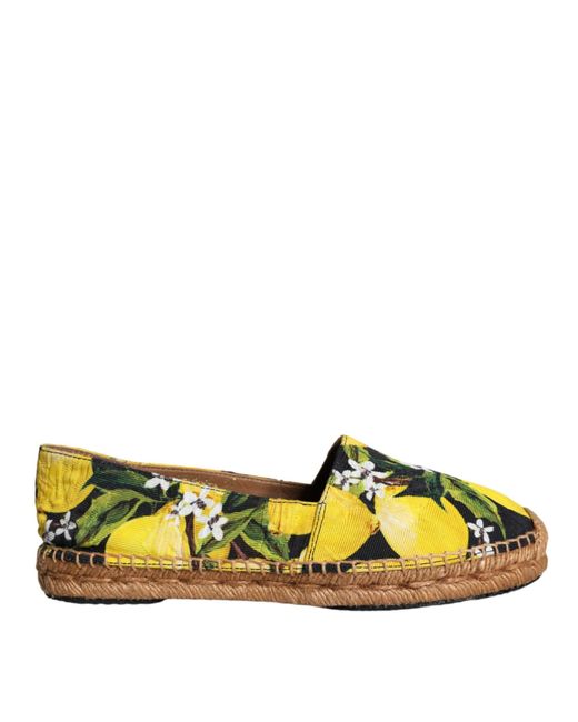 Dolce & Gabbana Orange Lemon Slip On Espadrilles Shoes Viscose Cotton