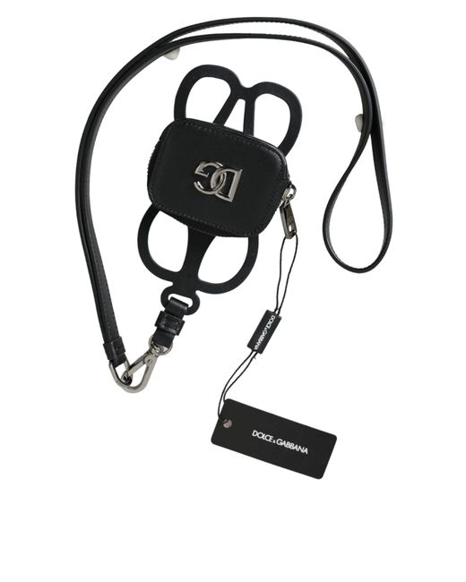Dolce & Gabbana White Calfskin Leather Dg Logo Coin Purse Lanyard Wallet for men