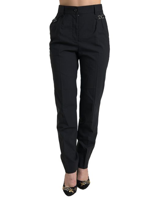 Dolce & Gabbana Black Wool High Waist Tapered Pants