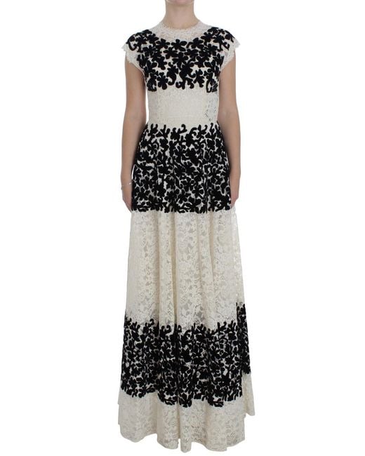 Dolce & Gabbana Black Floral Lace Ricamo Long Ball Maxi Dress