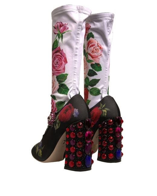 Dolce & Gabbana Multicolor Floral Embellished Socks Boots