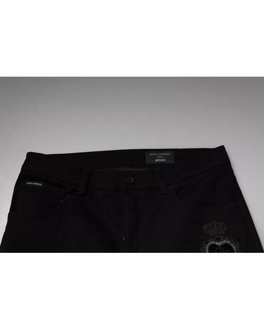Dolce & Gabbana Black Skinny Jeans Embroidered Style for men