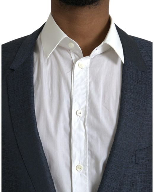 Dolce & Gabbana Blue Wool Single Breasted Coat Blazer for men