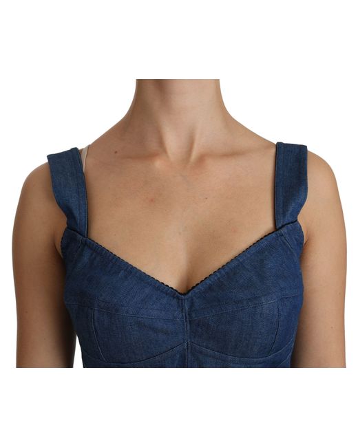 Dolce & Gabbana Blue Dolce Gabbana Sleeveless Bustier Blouse Cotton Top