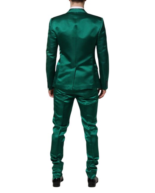 Dolce & Gabbana Green Silk 3 Piece Single Breasted Suit for men