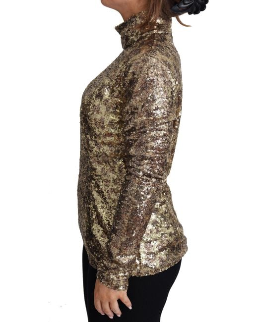 Dolce & Gabbana Brown Leopard Fit Turtleneck Sequin Sweater Polyester Clothing