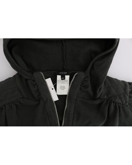 Exte Black Top Hooded Cotton Zipper Sweater