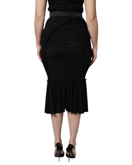 Dolce & Gabbana Black Draped Jersey Midi Skirt