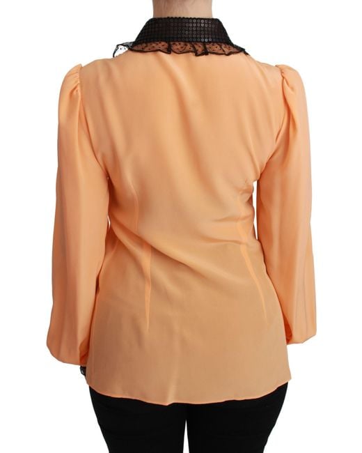Dolce & Gabbana Orange Silk Sequin Lace Blouse Shirt