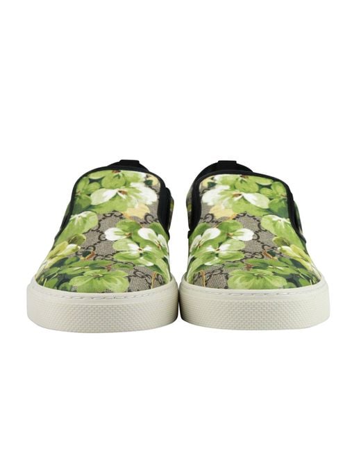 Gucci Green Bloom Flower Print Supreme Gg Canvas Slip Sneakers for men