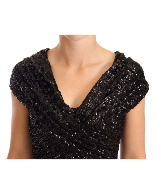 Dolce & Gabbana Black Elegant Sequined Open Shoulder Gown