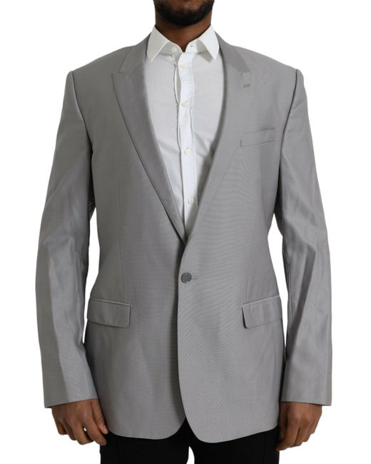 Dolce & Gabbana Gray Wool Peak Single Breasted Coat Blazer for men