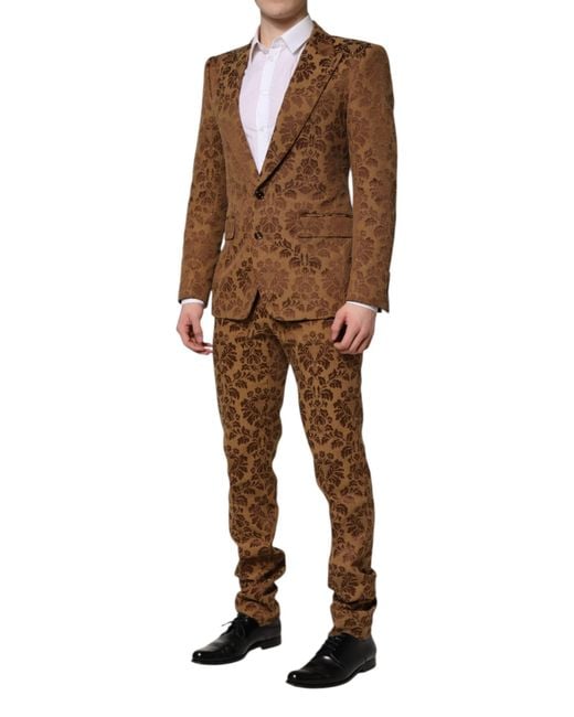 Dolce & Gabbana Brown Damask Pattern Suit for men