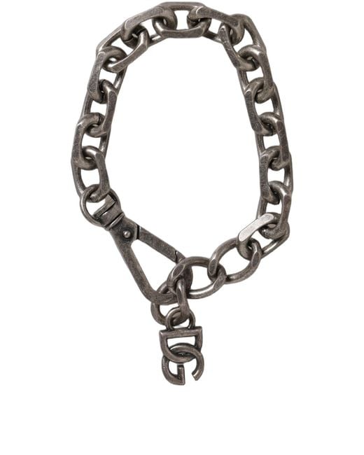 Dolce & Gabbana White Tone Heavy Chain Link Signature Dg Logo Bracelet Zamak Real Brass