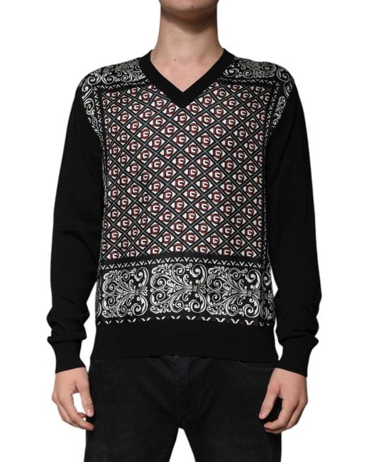 Dolce & Gabbana Black Logo Wool V-Neck Pullover Sweater for men